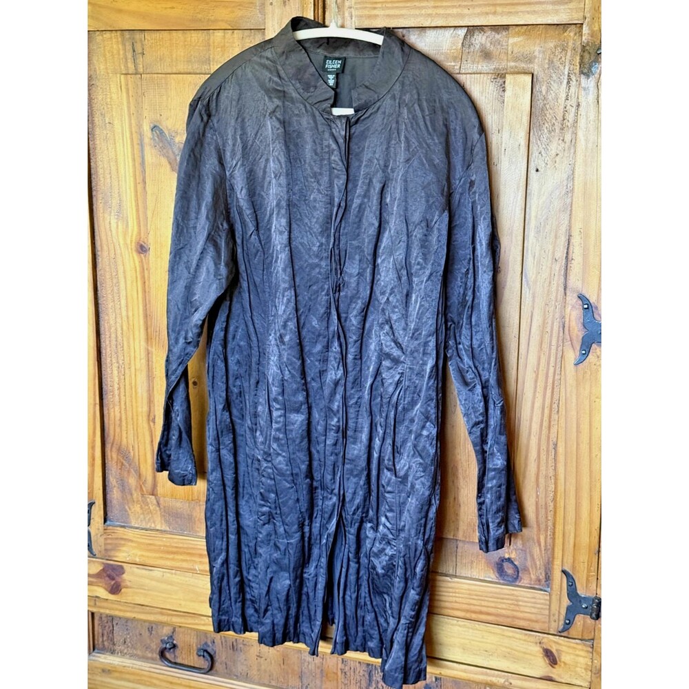 Eileen Fisher Women's Plus Brown Crinkle Satin Duster Size 2X